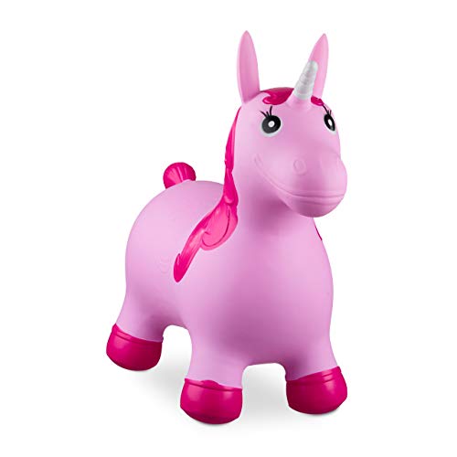Relaxdays 10024989_52, pink Hüpftier Einhorn, inklusive Luftpumpe, Hüpfpferd bis 50 kg, BPA frei, für Kinder, Hüpfspielzeug von Relaxdays