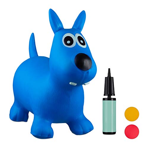 Relaxdays 10024990_45, blau Hüpftier Hund, inklusive Luftpumpe, Hüpfhund bis 50 kg, Hopser BPA frei, für Kinder, Hüpfspielzeug, 50 x 26 x 60 cm von Relaxdays