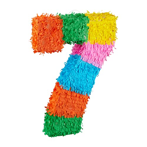 Relaxdays Pinata Geburtstag, Zahl 7, zum Aufhängen, Kinder & Erwachsene, Papier, zum selbst Befüllen, Piñata, bunt von Relaxdays