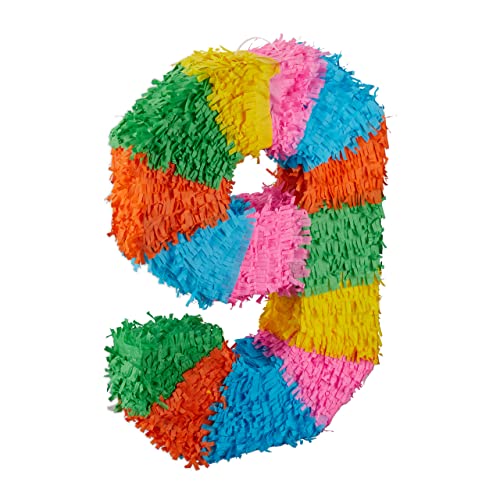 Relaxdays 10025189_911 Birthday Number Anzahl Pinata Geburtstag, Zahl 9, zum Aufhängen, Kinder & Erwachsene, Papier, zum selbst Befüllen, Piñata, bunt, 9 (EU) von Relaxdays
