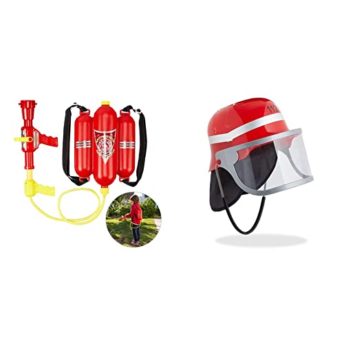 Relaxdays 10027680 Feuerwehr Wasserspritze,2 & Feuerwehrhelm Kinder, mit Visier, Nackentuch & Kinnriemen, Verstellbarer Kopfumfang, Feuerwehrmann Helm, rot Relaxdays 10027680 Feuerwehr Wasserspritze,2 & Feuerwehrhelm Kinder, mit Visier, Nackentuch & Kinnriemen, Verstellbarer Kopfumfang, Feuerwehrmann Helm, rot von Relaxdays