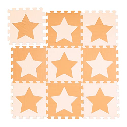 Relaxdays Puzzlematte Sterne, 9 Stück, 18 Teile, EVA Schaumstoff, schadstofffrei, Spielunterlage 91x91 cm, orange-beige von Relaxdays