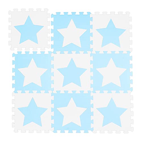 Relaxdays Puzzlematte Sterne, 9 Stück, 18 Teile, EVA Schaumstoff, schadstofffrei, Spielunterlage 91 x 91 cm, weiß-blau von Relaxdays