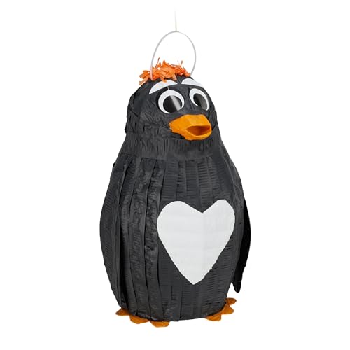 Relaxdays 10031492 Pinata Pinguin, zum Aufhängen, Kinder & Erwachsene, Geburtstag, zum Befüllen, HxBxT 42 x 21 x 21 cm, schwarz von Relaxdays