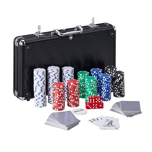 Relaxdays Pokerkoffer, 300 Pokerchips ohne Wert, 2 Kartendecks, 5 Würfel, Dealerbutton, abschließbar, Aluminium, schwarz Relaxdays Pokerkoffer, 300 Pokerchips ohne Wert, 2 Kartendecks, 5 Würfel, Dealerbutton, abschließbar, Aluminium, schwarz von Relaxdays