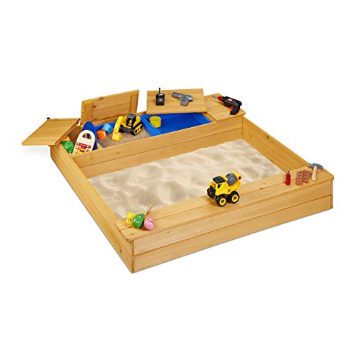 Relaxdays 10033854 Sandkasten mit Matschfach, Sandkiste Holz, Kunststoff, mit Sitzbank, 125 x 120 cm, Buddelkasten Kinder, natur Relaxdays 10033854 Sandkasten mit Matschfach, Sandkiste Holz, Kunststoff, mit Sitzbank, 125 x 120 cm, Buddelkasten Kinder, natur von Relaxdays