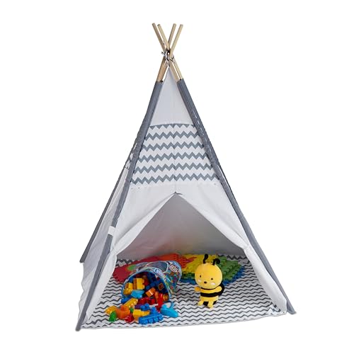 Relaxdays 10035300 Tipi Zelt für Kinder, mit Boden, Kinderzimmer Zelt, Wigwam Kinderzelt, HxBxT: 150 x 120 x 120 cm, weiß-grau Relaxdays 10035300 Tipi Zelt für Kinder, mit Boden, Kinderzimmer Zelt, Wigwam Kinderzelt, HxBxT: 150 x 120 x 120 cm, weiß-grau von Relaxdays