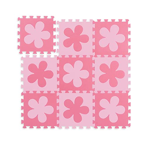 Relaxdays 10037471_1359 Puzzlematte Blumen-Muster, 9 Teile, Eva-Schaumstoff, schadstofffrei, Spielunterlage 91,5 x 91,5cm, rosa-pink von Relaxdays