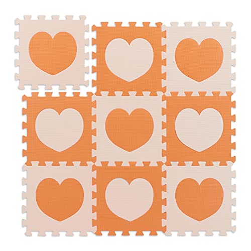 Relaxdays Puzzlematte Herz-Muster, 18 Puzzleteile, aus schadstofffreiem EVA-Schaumstoff, BxT: 1x91,5x91,5cm, orange/beige von Relaxdays