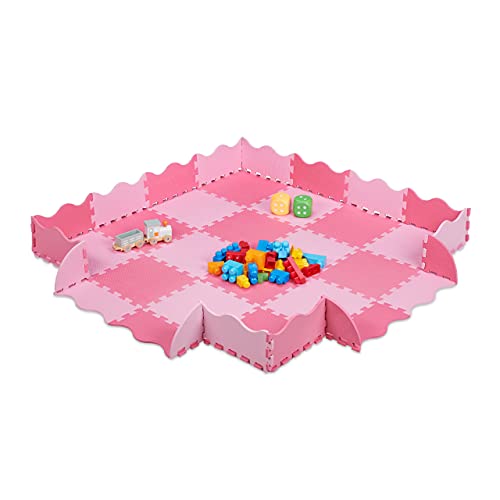 Relaxdays Puzzlematte 36-teilig, EVA Schaumstoff, schadstofffrei, 1,4 m², Spielmatte mit Rand, Kinder Matte, pink/rosa, 1 x 31.5 x 31.5 cm von Relaxdays