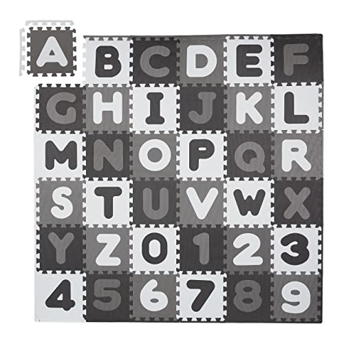 Relaxdays Puzzlematte ABC und Zahlen, 60 Teile, Spielmatte Kinder, BxT: 172x172 cm, unbedenklich, Schaumstoff, weiß-grau von Relaxdays