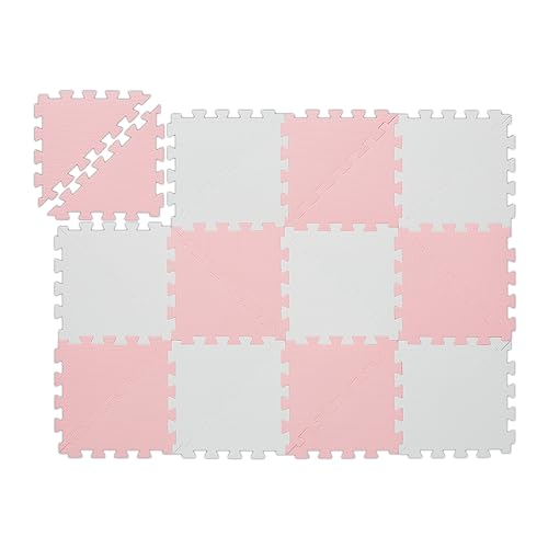 Relaxdays Puzzlematte, 12-teilige Spielmatte, schadstofffrei, Eva Schaumstoff, Kinderzimmer, 114 x 86 cm, rosa/weiß von Relaxdays