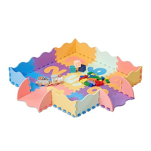 Relaxdays Puzzlematte mit Zahlen, 34-TLG. Spielmatte mit Rand, schadstofffrei, abwaschbar, Schaumstoff, Babymatte, bunt von Relaxdays