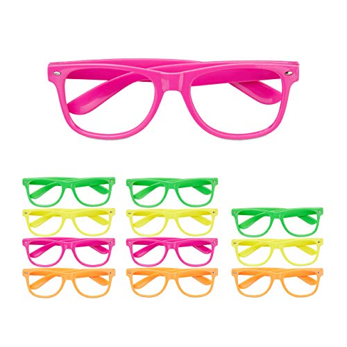 Relaxdays 12 x Partybrille, lustige Brillen für Fasching & Karneval, Neon Brillen, One Size, HxBxT: 4,5 x 14,5 x 15 cm, bunt von Relaxdays