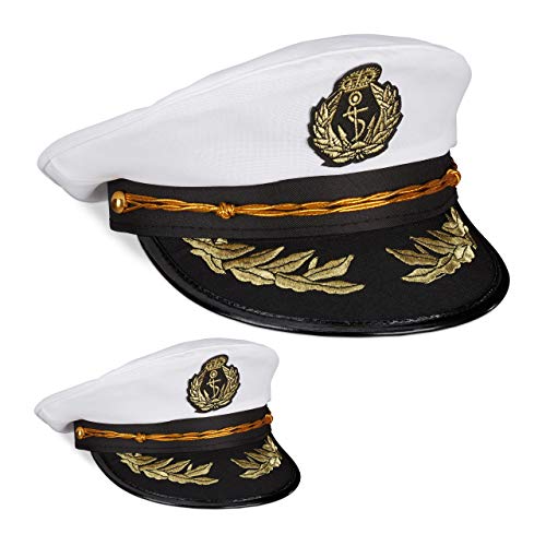 Relaxdays 2 x Kapitänsmütze, Damen & Herren, Einheitsgröße, Kopfbedeckung Fasching & Karneval, Offiziersmütze, weiß/schwarz von Relaxdays