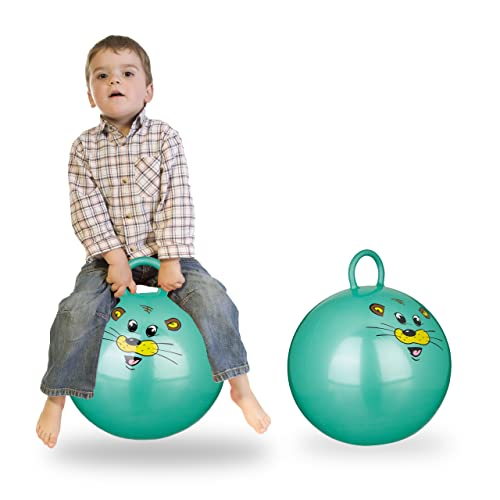 Relaxdays 2X Hüpfball Kinder, Maus, mit Griff, für Drinnen und Draußen, mit Tier-Motiv, Weich, 45 cm Durchmesser, Grün von Relaxdays