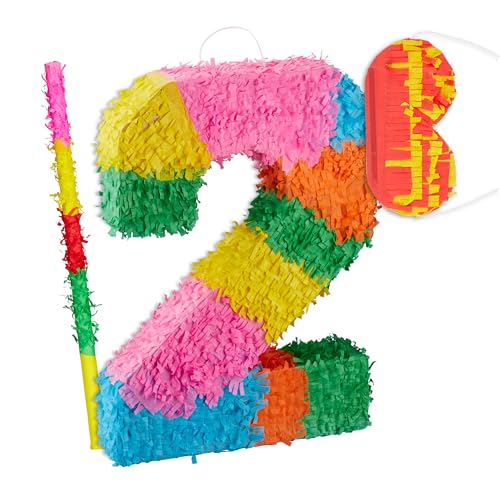 Relaxdays 3 TLG. Pinata Set Geburtstag, Zahl 2, Pinatastab mit Augenmaske, Kinder & Erwachsene, Piñata zum selbst Befüllen, bunt Relaxdays 3 TLG. Pinata Set Geburtstag, Zahl 2, Pinatastab mit Augenmaske, Kinder & Erwachsene, Piñata zum selbst Befüllen, bunt von Relaxdays