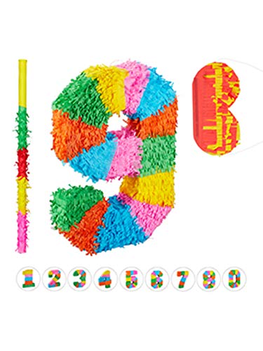 Relaxdays 3 TLG. Pinata Set Geburtstag, Zahl 9, Pinatastab mit Augenmaske, Kinder & Erwachsene, Piñata zum selbst Befüllen, bunt Relaxdays 3 TLG. Pinata Set Geburtstag, Zahl 9, Pinatastab mit Augenmaske, Kinder & Erwachsene, Piñata zum selbst Befüllen, bunt von Relaxdays