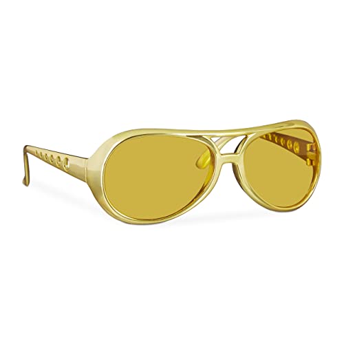 Relaxdays 3 x Elvis Brille, lustige Rapper & Proll Brille, Kostüm, große Zuhälter Brille für Karneval und Mottopartys, gold von Relaxdays