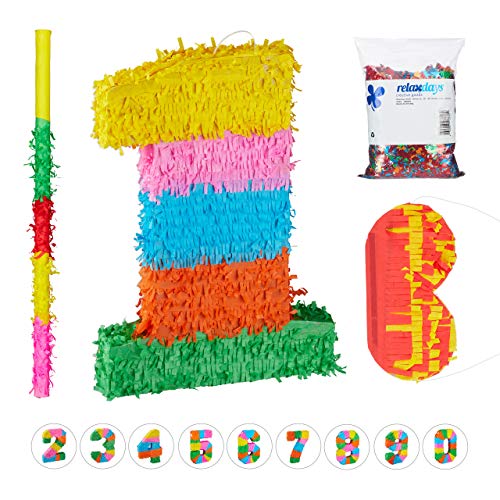 Relaxdays 4 TLG. Pinata Set Geburtstag Zahl 1, XXL Konfetti Sack, Pinatastab mit Augenmaske, Geburtstagspinata, Stock & Maske, bunt Relaxdays 4 TLG. Pinata Set Geburtstag Zahl 1, XXL Konfetti Sack, Pinatastab mit Augenmaske, Geburtstagspinata, Stock & Maske, bunt von Relaxdays