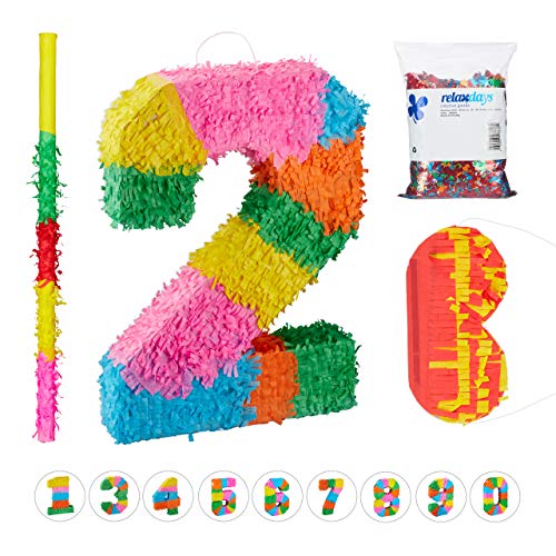 Relaxdays 4 TLG. Pinata Set Geburtstag Zahl 2, XXL Konfetti Sack, Pinatastab mit Augenmaske, Geburtstagspinata, Stock & Maske, bunt Relaxdays 4 TLG. Pinata Set Geburtstag Zahl 2, XXL Konfetti Sack, Pinatastab mit Augenmaske, Geburtstagspinata, Stock & Maske, bunt von Relaxdays
