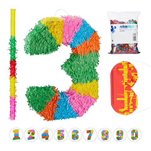 Relaxdays 4 TLG. Pinata Set Geburtstag Zahl 3, XXL Konfetti Sack, Pinatastab mit Augenmaske, Geburtstagspinata, Stock & Maske, bunt Relaxdays 4 TLG. Pinata Set Geburtstag Zahl 3, XXL Konfetti Sack, Pinatastab mit Augenmaske, Geburtstagspinata, Stock & Maske, bunt von Relaxdays