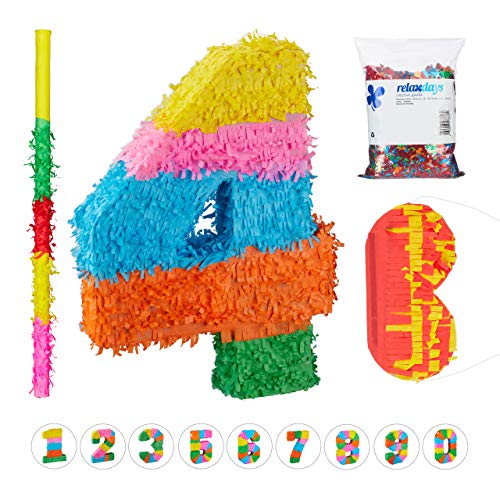 Relaxdays 4 TLG. Pinata Set Geburtstag Zahl 4, XXL Konfetti Sack, Pinatastab mit Augenmaske, Geburtstagspinata, Stock & Maske, bunt Relaxdays 4 TLG. Pinata Set Geburtstag Zahl 4, XXL Konfetti Sack, Pinatastab mit Augenmaske, Geburtstagspinata, Stock & Maske, bunt von Relaxdays