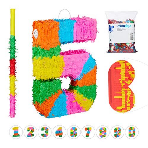 Relaxdays 4 TLG. Pinata Set Geburtstag Zahl 5, XXL Konfetti Sack, Pinatastab mit Augenmaske, Geburtstagspinata, Stock & Maske, bunt Relaxdays 4 TLG. Pinata Set Geburtstag Zahl 5, XXL Konfetti Sack, Pinatastab mit Augenmaske, Geburtstagspinata, Stock & Maske, bunt von Relaxdays