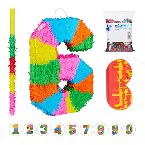 Relaxdays 4 TLG. Pinata Set Geburtstag Zahl 6, XXL Konfetti Sack, Pinatastab mit Augenmaske, Geburtstagspinata, Stock & Maske, bunt Relaxdays 4 TLG. Pinata Set Geburtstag Zahl 6, XXL Konfetti Sack, Pinatastab mit Augenmaske, Geburtstagspinata, Stock & Maske, bunt von Relaxdays
