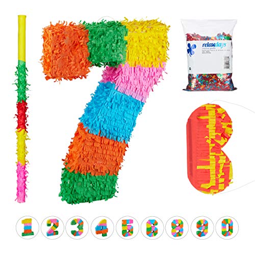 Relaxdays 4 TLG. Pinata Set Geburtstag Zahl 7, XXL Konfetti Sack, Pinatastab mit Augenmaske, Geburtstagspinata, Stock & Maske, bunt Relaxdays 4 TLG. Pinata Set Geburtstag Zahl 7, XXL Konfetti Sack, Pinatastab mit Augenmaske, Geburtstagspinata, Stock & Maske, bunt von Relaxdays
