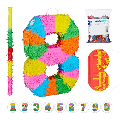 Relaxdays 4 TLG. Pinata Set Geburtstag Zahl 8, XXL Konfetti Sack, Pinatastab mit Augenmaske, Geburtstagspinata, Stock & Maske, bunt Relaxdays 4 TLG. Pinata Set Geburtstag Zahl 8, XXL Konfetti Sack, Pinatastab mit Augenmaske, Geburtstagspinata, Stock & Maske, bunt von Relaxdays