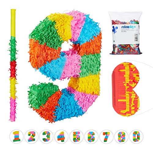 Relaxdays 4 TLG. Pinata Set Geburtstag Zahl 9, XXL Konfetti Sack, Pinatastab mit Augenmaske, Geburtstagspinata, Stock & Maske, bunt Relaxdays 4 TLG. Pinata Set Geburtstag Zahl 9, XXL Konfetti Sack, Pinatastab mit Augenmaske, Geburtstagspinata, Stock & Maske, bunt von Relaxdays