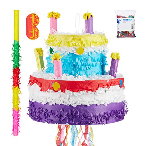 Relaxdays 4 TLG. Pinata Set Geburtstagstorte, XXL Konfetti Sack, Pinatastab mit Augenmaske, Geburtstagspinata, Stock & Maske, bunt Relaxdays 4 TLG. Pinata Set Geburtstagstorte, XXL Konfetti Sack, Pinatastab mit Augenmaske, Geburtstagspinata, Stock & Maske, bunt von Relaxdays