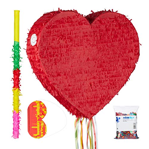 Relaxdays 4-teiliges Set Pinata Herz inkl. Stab & Augenmaske & Konfetti zum Befüllen mit Süßigkeiten romantisch hängend rot Relaxdays 4-teiliges Set Pinata Herz inkl. Stab & Augenmaske & Konfetti zum Befüllen mit Süßigkeiten romantisch hängend rot von Relaxdays