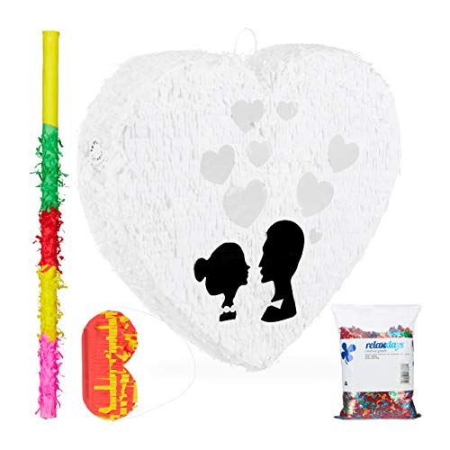 Relaxdays 4 TLG. Pinata Set Hochzeit, XXL Konfetti Sack 0,28 kg, Pinatastab mit Augenbinde, Herzpinata, Pinatastock & Maske, bunt Relaxdays 4 TLG. Pinata Set Hochzeit, XXL Konfetti Sack 0,28 kg, Pinatastab mit Augenbinde, Herzpinata, Pinatastock & Maske, bunt von Relaxdays