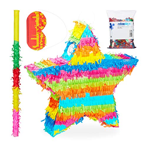 Relaxdays 4 TLG. Pinata Set Stern, XXL Konfetti Sack, Pinatastab mit Augenmaske, Geburtstagspinata, Pinatastock & Augenbinde, bunt Relaxdays 4 TLG. Pinata Set Stern, XXL Konfetti Sack, Pinatastab mit Augenmaske, Geburtstagspinata, Pinatastock & Augenbinde, bunt von Relaxdays