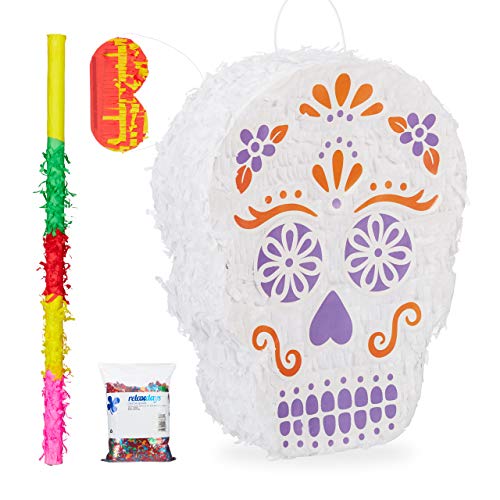 Relaxdays 4 TLG. Pinata Set Totenkopf, XXL Konfetti Sack, Pinatastab mit Augenmaske, Piñata Skull, Pinatastock & Augenbinde, bunt Relaxdays 4 TLG. Pinata Set Totenkopf, XXL Konfetti Sack, Pinatastab mit Augenmaske, Piñata Skull, Pinatastock & Augenbinde, bunt von Relaxdays
