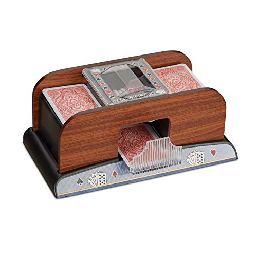 Relaxdays Automatischer Kartenmischer, 2 Sets batteriebetriebene Rommy-Poker-Karten, in Holzoptik, Natur, für 8,8 x 6,3 cm große von Relaxdays
