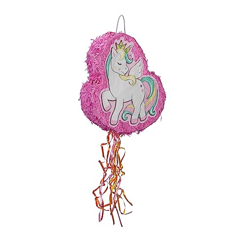 Relaxdays Einhorn Pinata, zum Befüllen, Geburtstag Mädchen, zum Aufhängen, Piñata Kinder, HxBxT: 43 x 42 x 9 cm, rosa, 1 Stück von Relaxdays