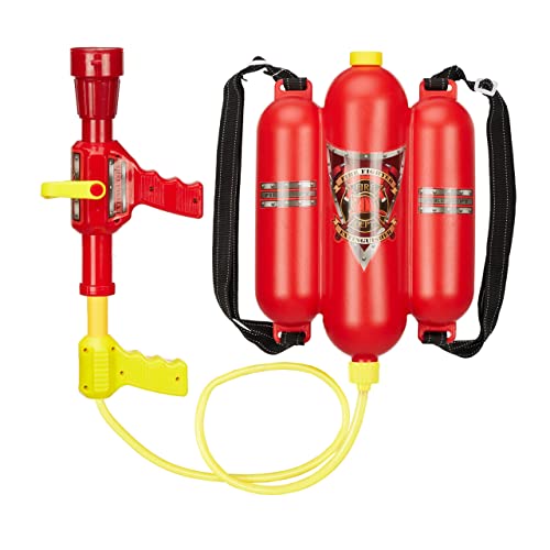 Relaxdays Feuerwehr Wasserspritze, 2,5 l Wassertank, 5 m Reichweite, 2 Sprühfunktionen, Löschrucksack Kinder, rot-gelb, 15 x 30 x 6 cm von Relaxdays