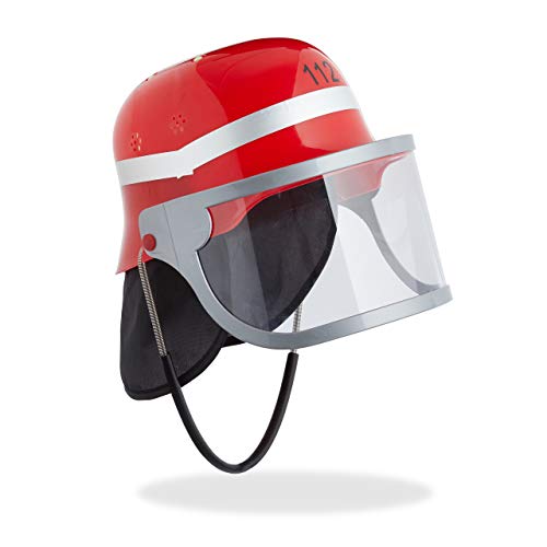 Relaxdays Feuerwehrhelm Kinder, mit Visier, Nackentuch & Kinnriemen, verstellbarer Kopfumfang, Feuerwehrmann Helm, rot Relaxdays Feuerwehrhelm Kinder, mit Visier, Nackentuch & Kinnriemen, verstellbarer Kopfumfang, Feuerwehrmann Helm, rot von Relaxdays