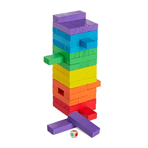 Relaxdays Holz Wackelturm, 48 Bausteine zum Stapeln, Würfel, für Kinder ab 3 Jahren, Geschicklichkeit, Stapelturm, bunt Relaxdays Holz Wackelturm, 48 Bausteine zum Stapeln, Würfel, für Kinder ab 3 Jahren, Geschicklichkeit, Stapelturm, bunt von Relaxdays