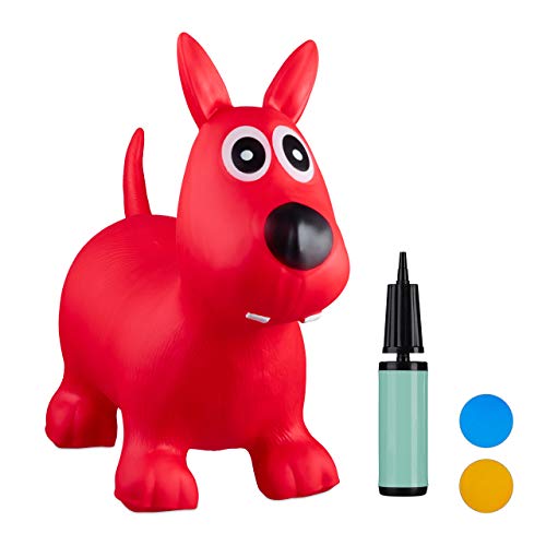Relaxdays 10024990_47, rot Hüpftier Hund, inklusive Luftpumpe, Hüpfhund bis 50 kg, Hopser BPA frei, für Kinder, Hüpfspielzeug von Relaxdays