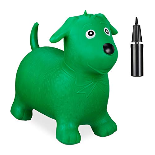 Relaxdays Hüpftier Hund, inklusive Luftpumpe, Hüpfhund bis 80 kg, Hopser BPA frei, für Kinder, Hüpfspielzeug, grün 45 x 55 x 27 cm von Relaxdays