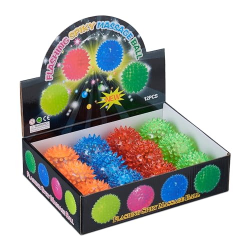 Relaxdays LED Igelball, 12er Set, blinkende Leuchtbälle in 4 Farben, mit Noppen, LED Flummis für Kinder, Ø 6,5 cm, bunt von Relaxdays