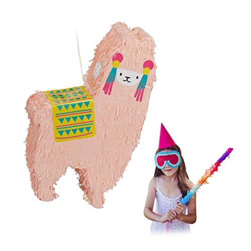 Relaxdays Lama Pinata, zum Aufhängen, Kinder, Jungen & Mädchen, Geburtstag, zum Befüllen, Pinata Alpaka, lachsfarben von Relaxdays