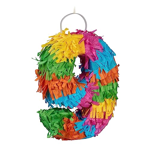 Relaxdays Pinata Zahl 9, befüllbare Mini Piñata, Geburtstag, Partypinata Kinder, zum Aufhängen, HBT 20 x 15 x 4 cm, bunt von Relaxdays