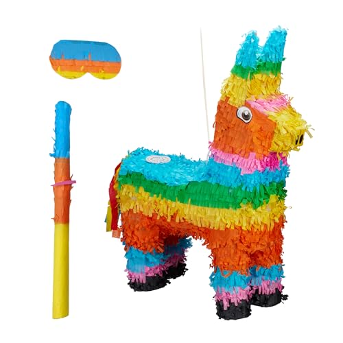 Relaxdays Pinata Esel, mit Stab & Maske, Partypinata Kinder, Geburtstag, zum Befüllen, HxBxT: 56 x 41 x 13 cm, bunt Relaxdays Pinata Esel, mit Stab & Maske, Partypinata Kinder, Geburtstag, zum Befüllen, HxBxT: 56 x 41 x 13 cm, bunt von Relaxdays