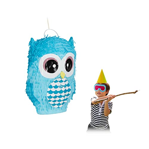 Relaxdays Pinata Eule, niedliche Tierpinata zum selbst Befüllen, Geburtstag, zum Aufhängen, Schlagpinata f. Kinder, blau, 1 Stück von Relaxdays