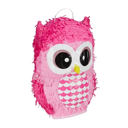 Relaxdays Pinata Eule, niedliche Tierpinata zum selbst Befüllen, Geburtstag, zum Aufhängen, Schlagpinata f. Kinder, pink, 1 Stück von Relaxdays